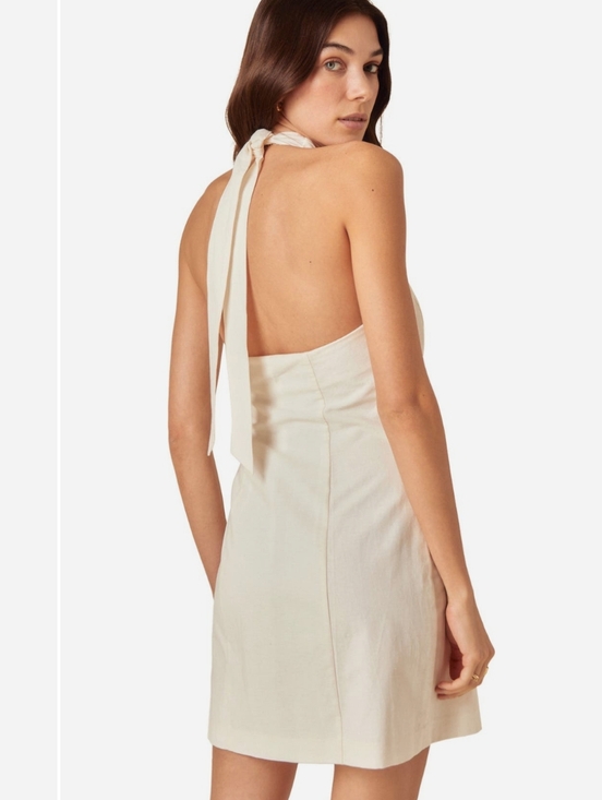 Nobody's Child Gio Organic And Cotton Sleeveless Halter Button-Front Cream Dress - Picture 3 of 9